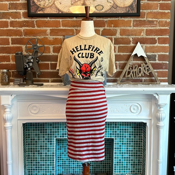 LuLaRoe Red/Gray Striped Cassie Pencil Skirt (XS) - Picture 1 of 6